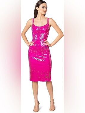 Dress the Population Hot Pink Sequin Midi Dress